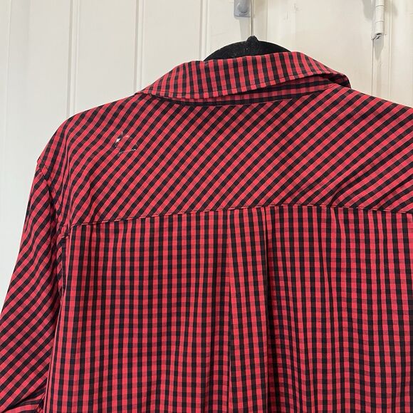 Susan Graver Red Black Plaid Checkered Button Up Long Sleeve Shirt Womens 22W - Picture 7 of 10